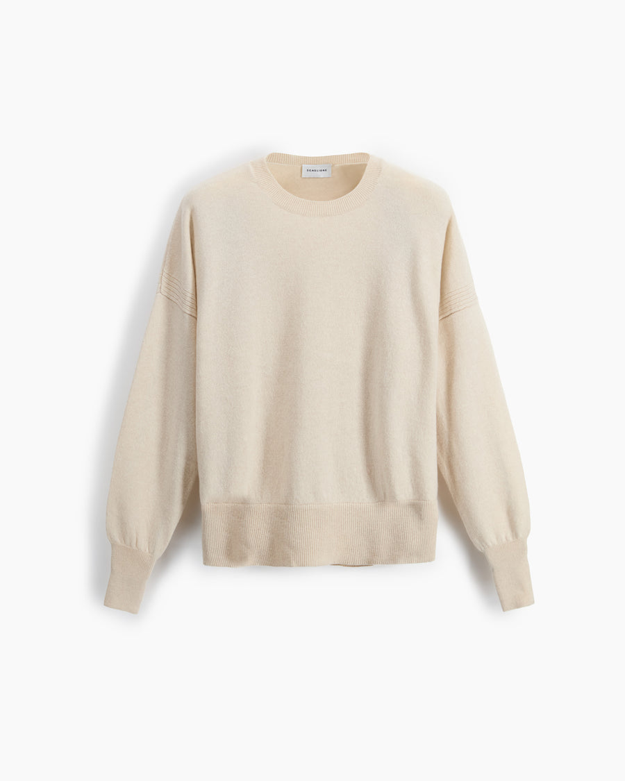 Scaglione ROUND NECK BOXY RIBBED SIDES BEIGE Qualità