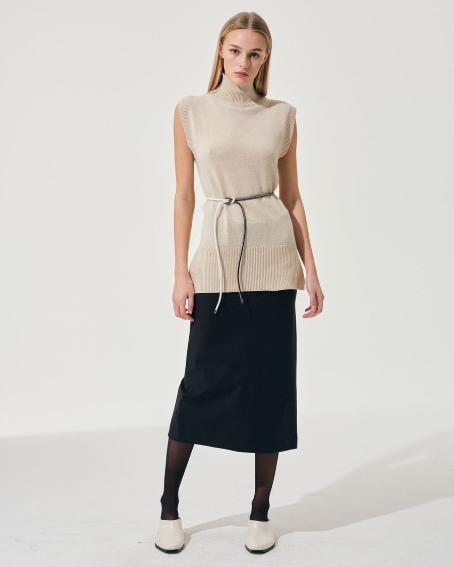 Scaglione GILET TURTLE NECK RIBBED SIDES BEIGE Vendita