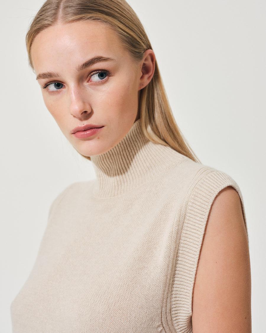 Scaglione GILET TURTLE NECK RIBBED SIDES BEIGE Vendita
