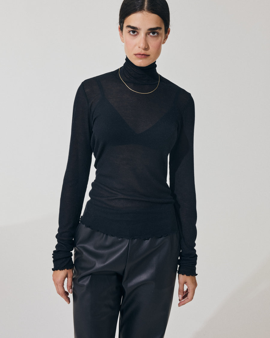 Scaglione TURTLENECK RIBBED MICROMODAL NERO Offerta