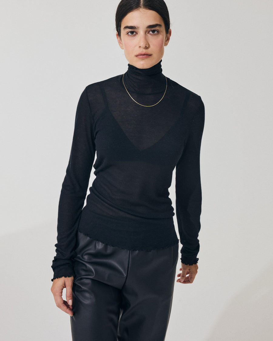 Scaglione TURTLENECK RIBBED MICROMODAL NERO Offerta