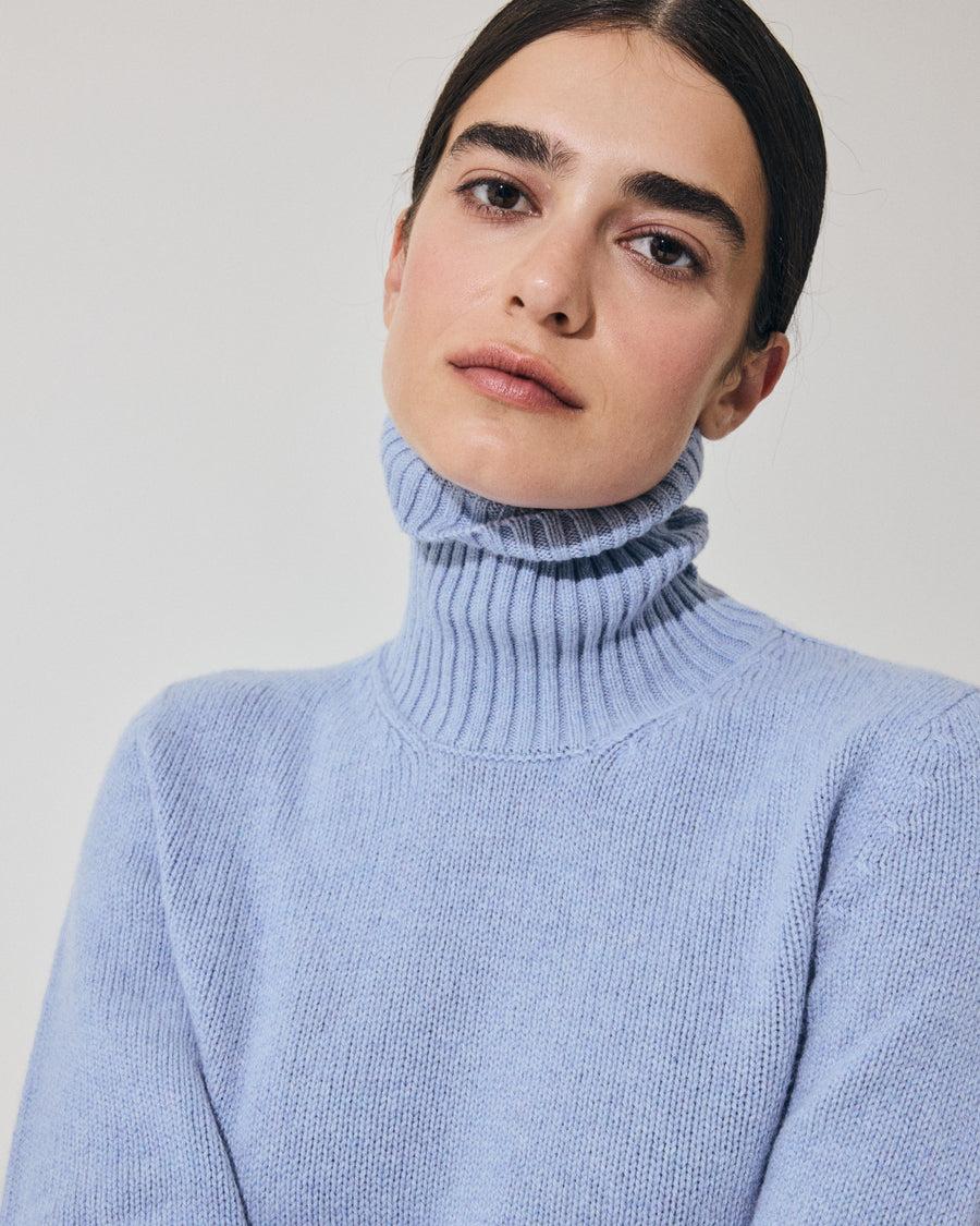 Scaglione TURTLE NECK SOFT HYBRID CASHMERE CELESTE Moda