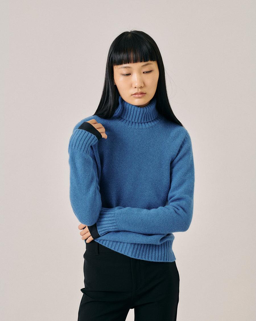 Scaglione TURTLE NECK SOFT HYBRID CASHMERE CORNFLOWER Italy
