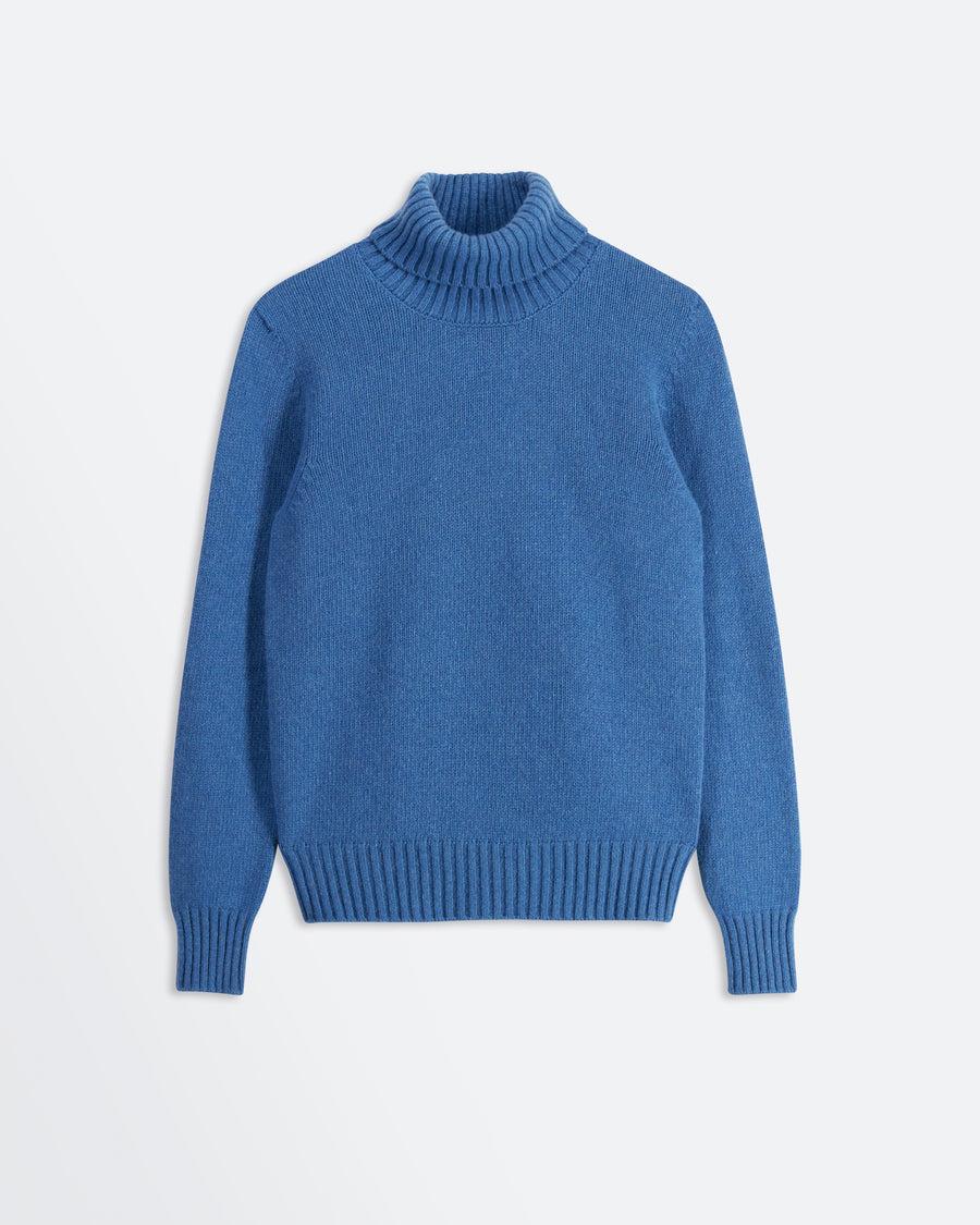 Scaglione TURTLE NECK SOFT HYBRID CASHMERE CORNFLOWER Italy
