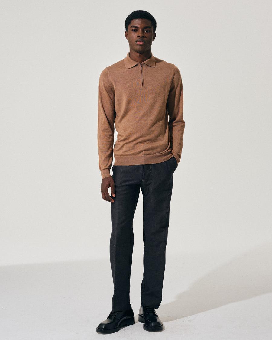 Scaglione POLO ZIP FINELUX CAMEL In Saldo