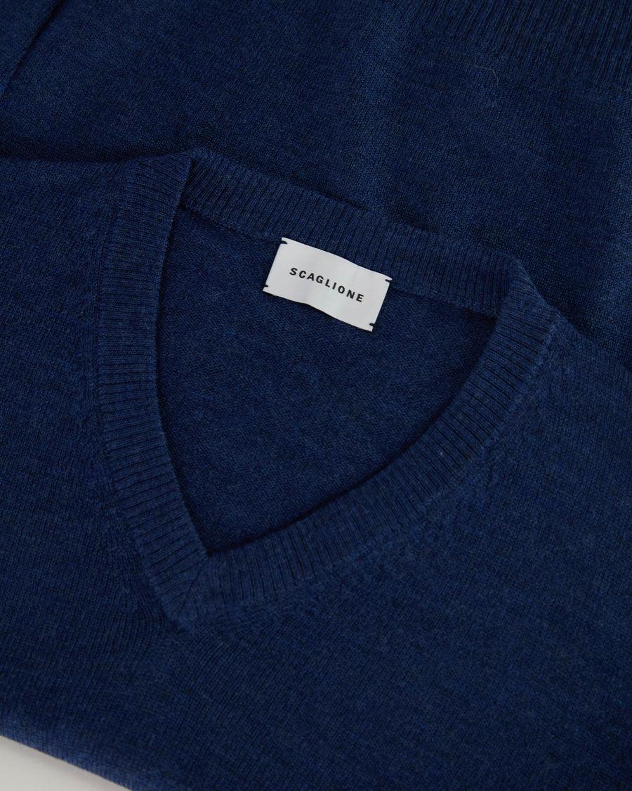 Scaglione V NECK SEAMLESS MERINO DENIM Spedizione Gratuita