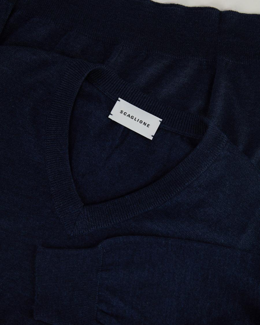 Scaglione V NECK FINELUX NAVY Promozione Limitata