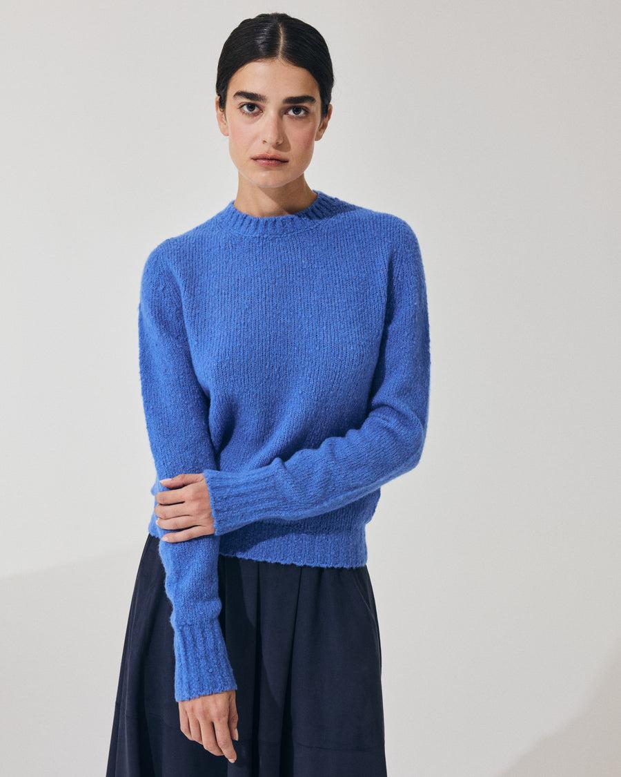 Scaglione ROUND NECK SLIM PUFFED CASHMERE SEAMLESS CORNFLOWER Sottocosto