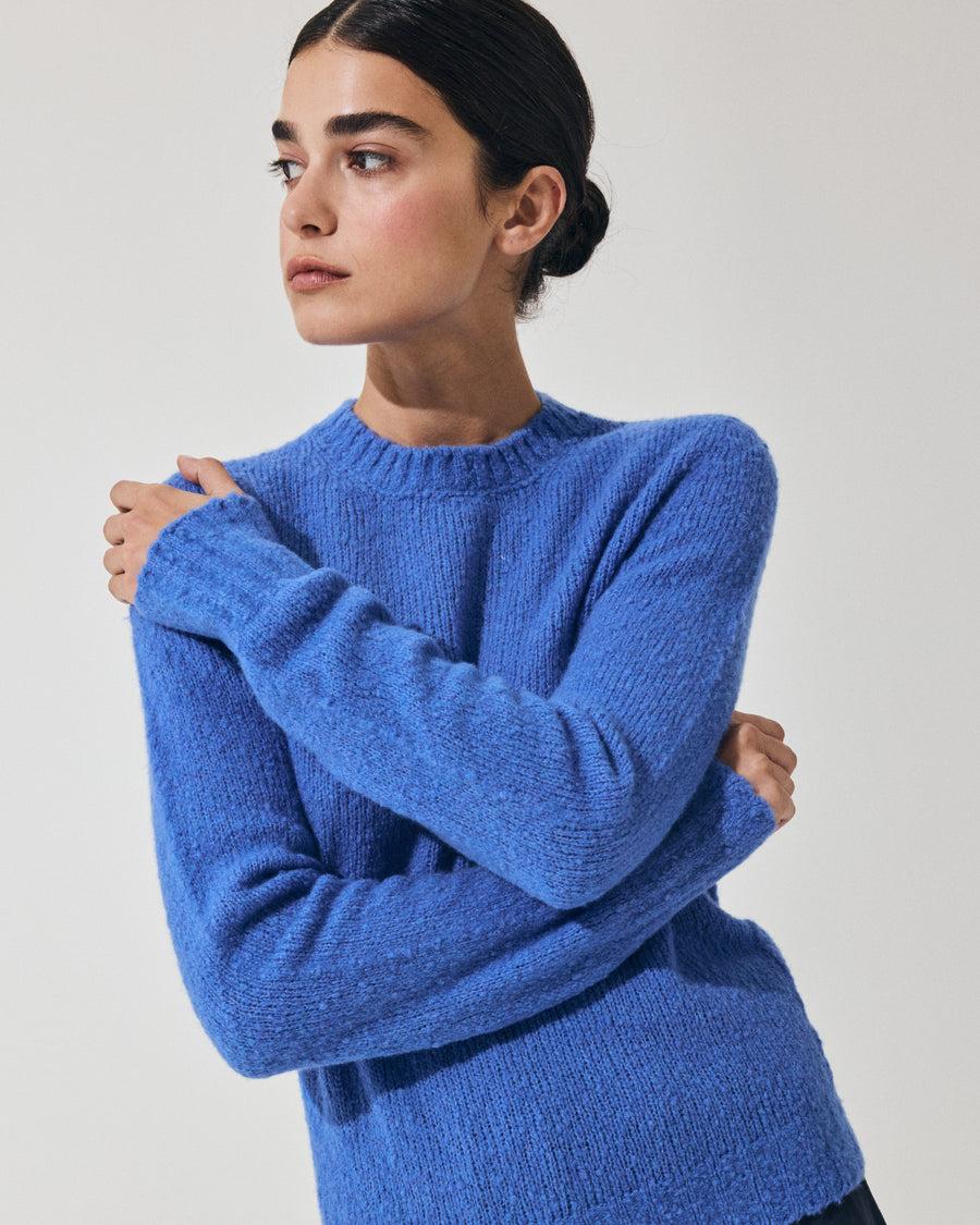 Scaglione ROUND NECK SLIM PUFFED CASHMERE SEAMLESS CORNFLOWER Sottocosto
