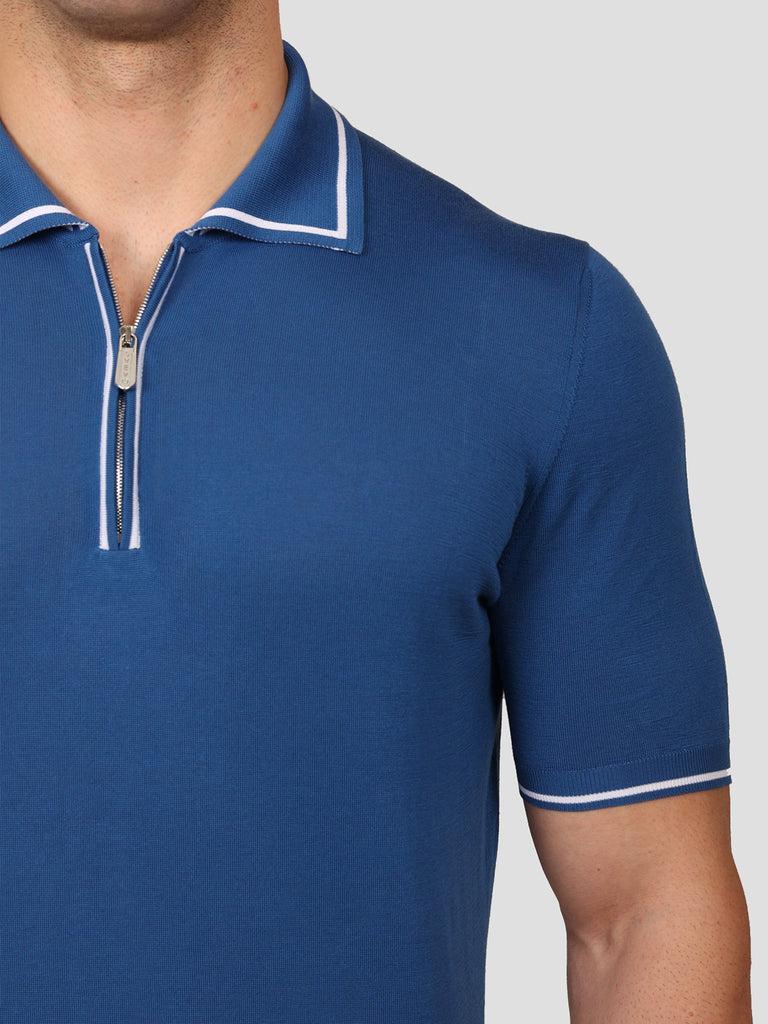 Svevo Maglia Polo con Zip 100% Cotone Makò Blu In Vendita