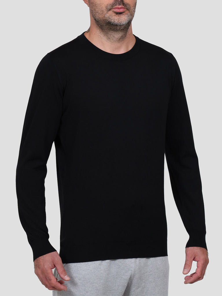 Svevo Maglia Girocollo Lana Merino Superfine 160's Nera Outlet