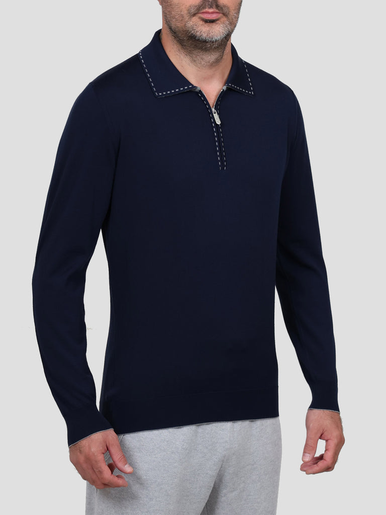 Svevo Maglia Polo Lana Merino Superfine 160's Blu In Vendita