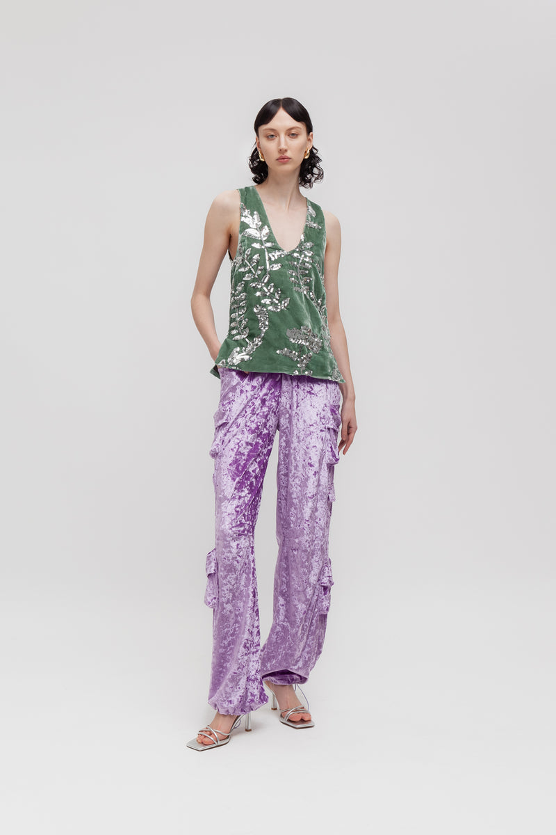 Weili zheng Canottiera in velluto ricamato Shopping Online