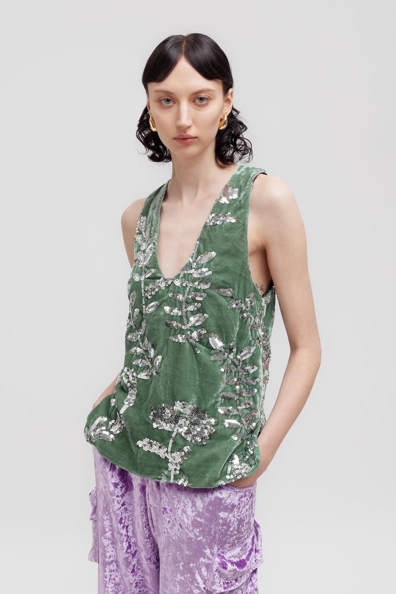 Weili zheng Canottiera in velluto ricamato Shopping Online