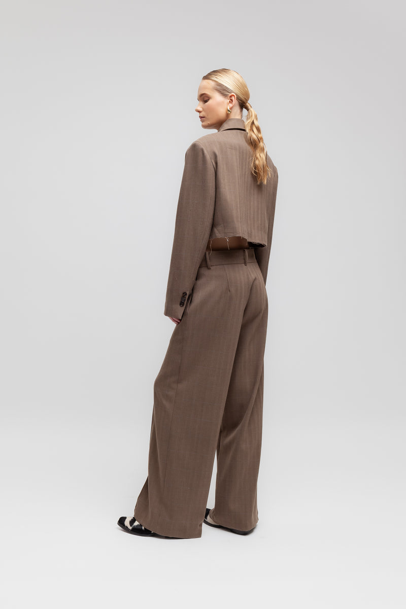Weili zheng Pantalone wide leg in panno spigato Nuovo