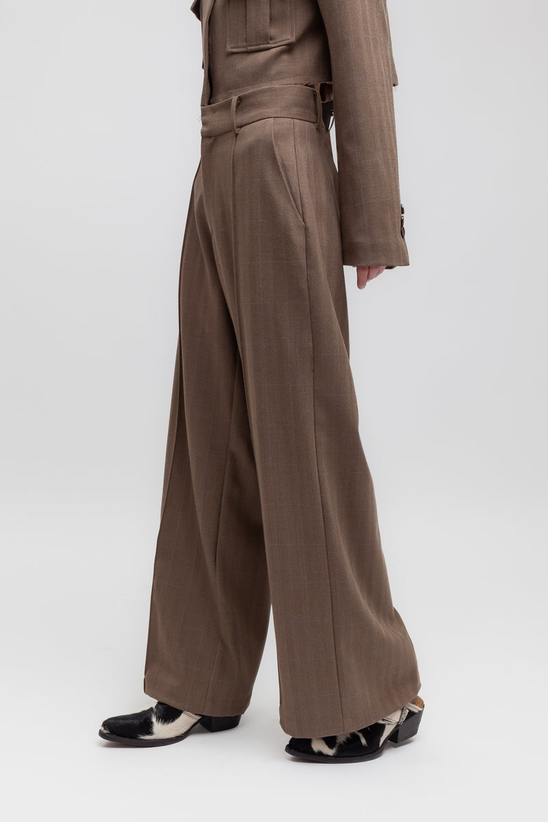 Weili zheng Pantalone wide leg in panno spigato Nuovo