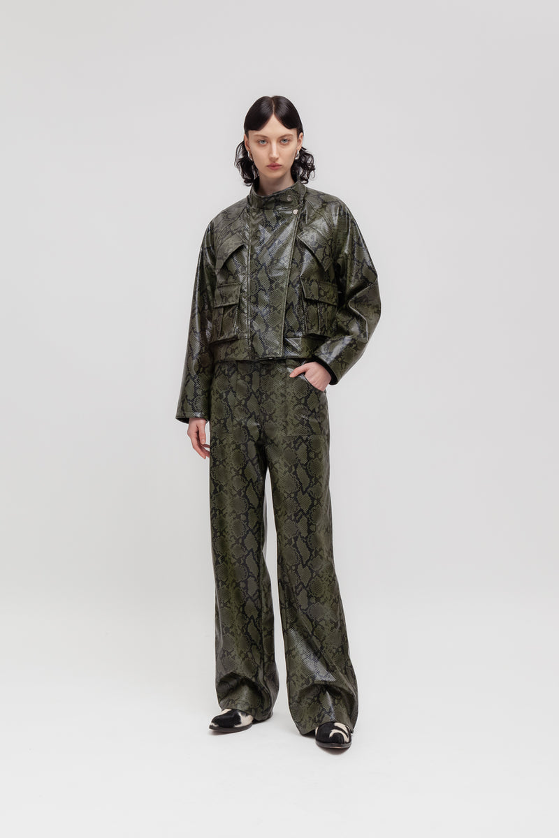 Weili zheng Pantalone gamba dritta in ecopelle pitonata Nuovo