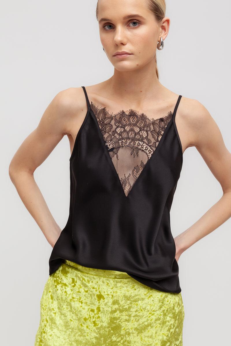 Weili zheng Canottiera in satin con pizzo Presa