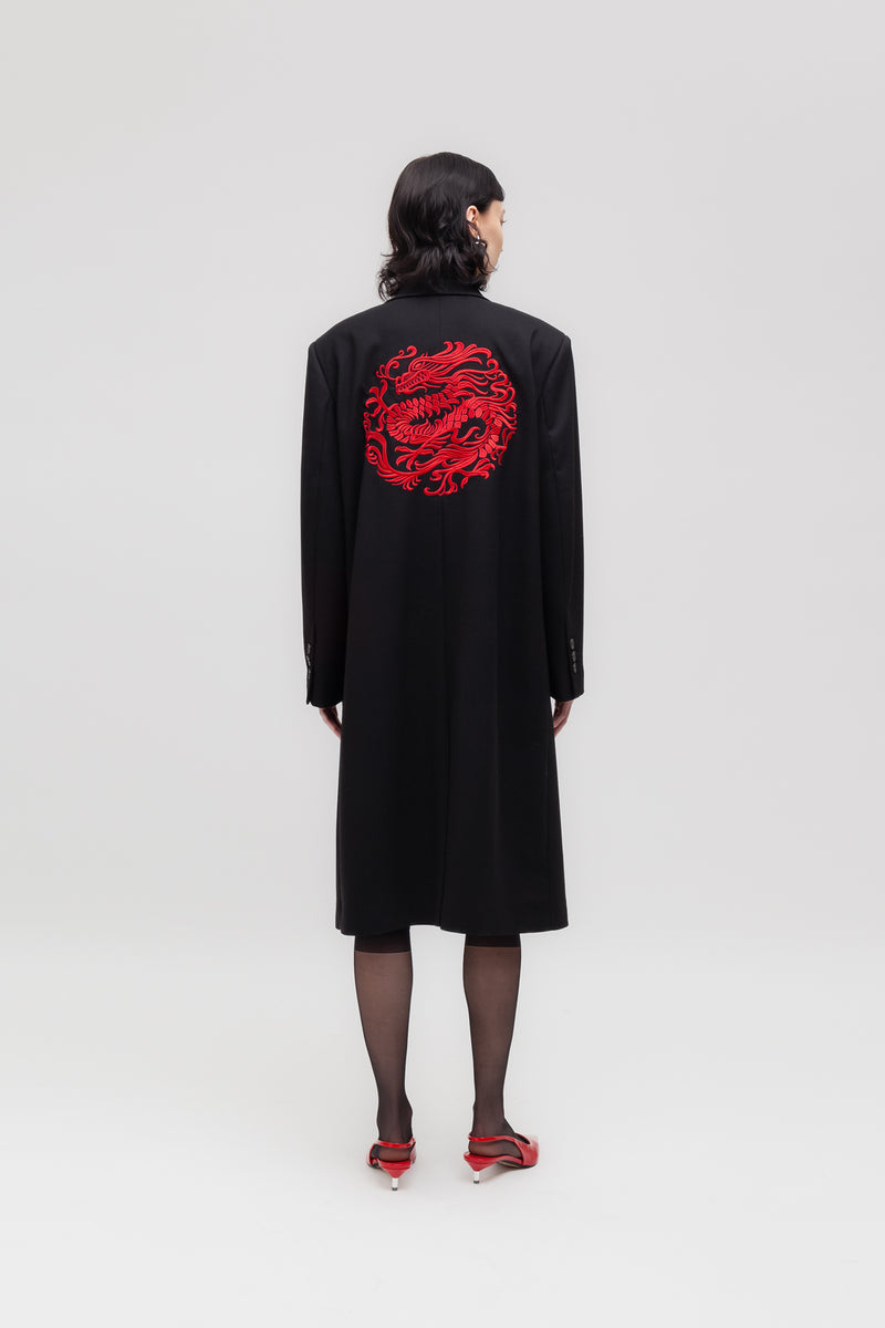 Weili zheng Cappotto in gabardina con ricamo drago Nuova