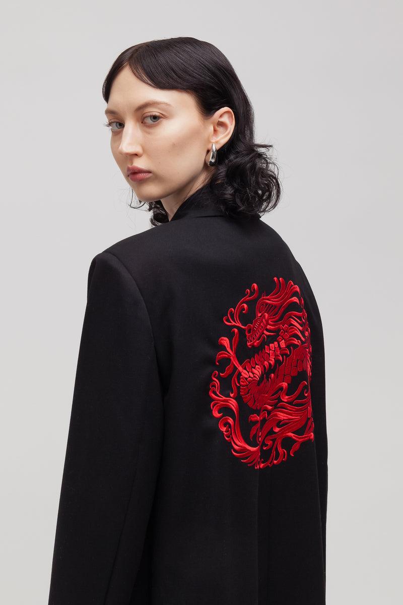 Weili zheng Cappotto in gabardina con ricamo drago Nuova