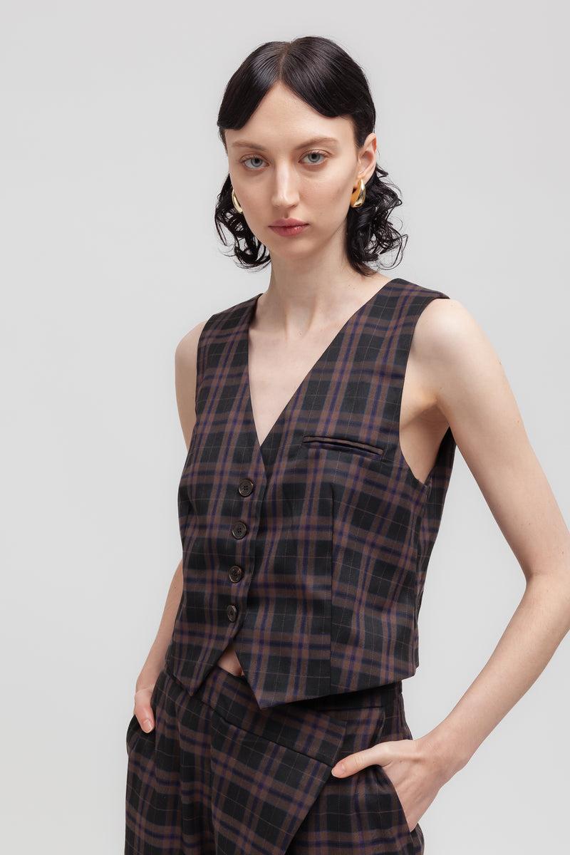 Weili zheng Gilet classico in gabardina check Acquista Ora