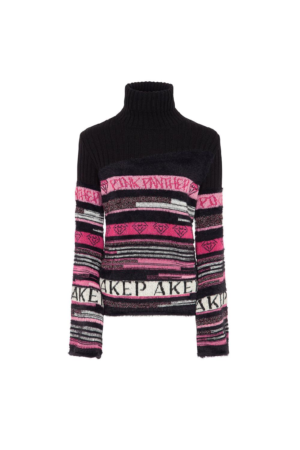 Akep MAGLIONE A COLLO ALTO JACQUARD FANTASIA A RIGHE - CAPSULE "AKEP X PINK PANTER" Vendite Flash