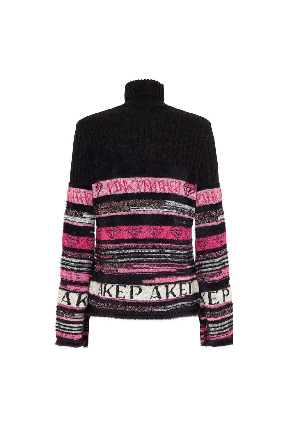 Akep MAGLIONE A COLLO ALTO JACQUARD FANTASIA A RIGHE - CAPSULE "AKEP X PINK PANTER" Vendite Flash