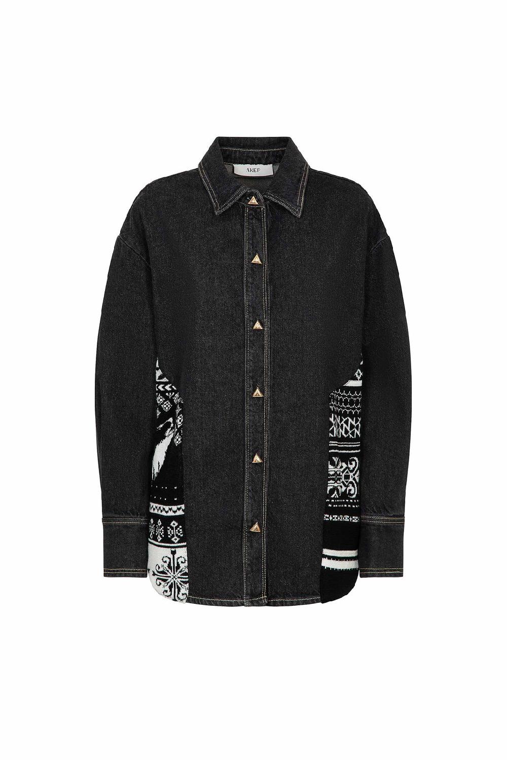 Akep CAMICIA IN DENIM AKEP CON INSERTI IN MAGLIERIA Flash Sale