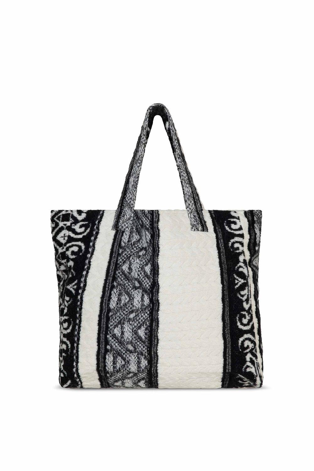 Akep SHOPPING BAG AKEP MISTO LANA JACQUARD WHITE&BLACK Affare Del Giorno