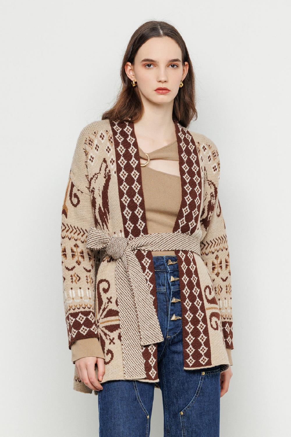 Akep CARDIGAN AKEP IN JACQUARD CON CINTURA Sconto