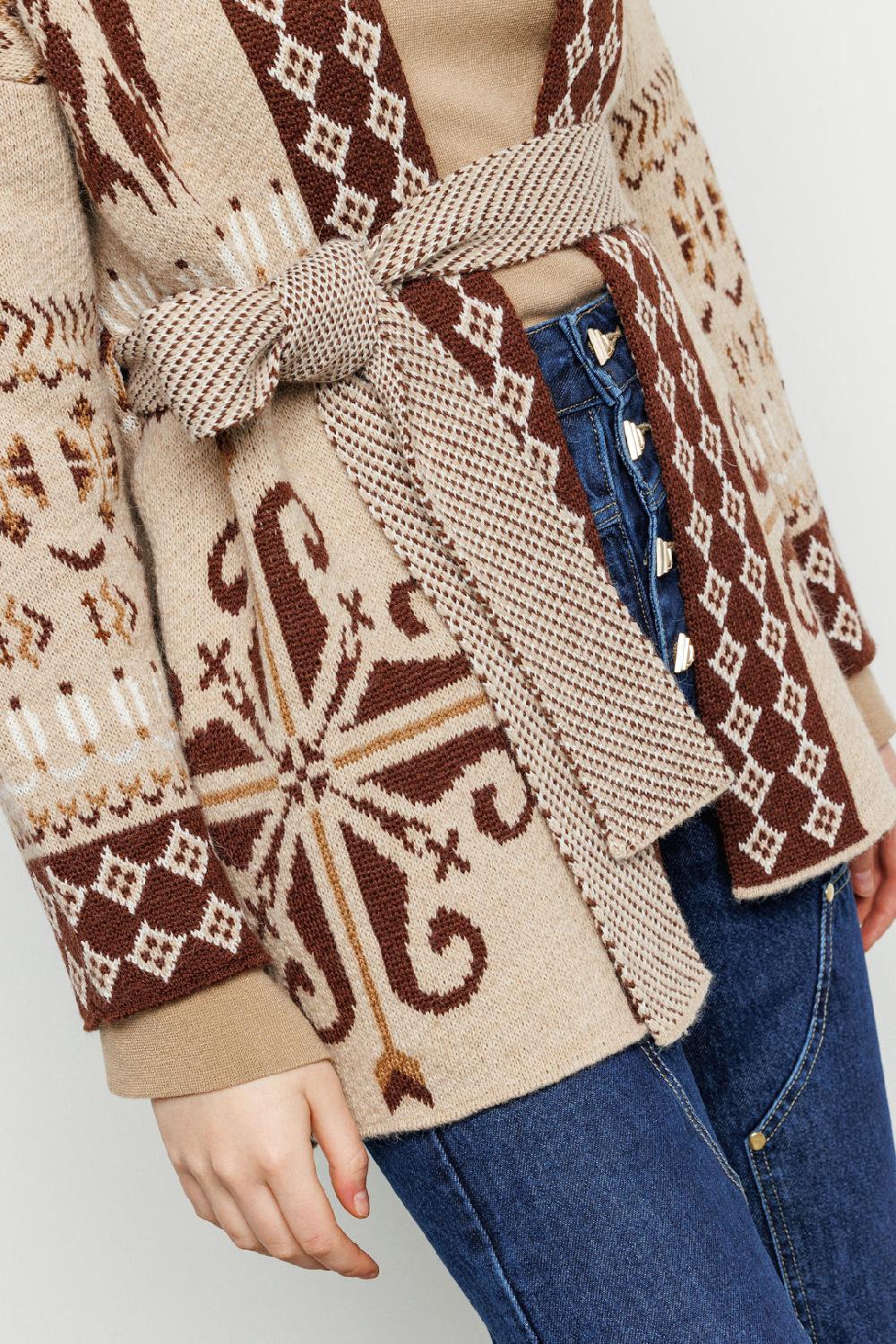 Akep CARDIGAN AKEP IN JACQUARD CON CINTURA Sconto
