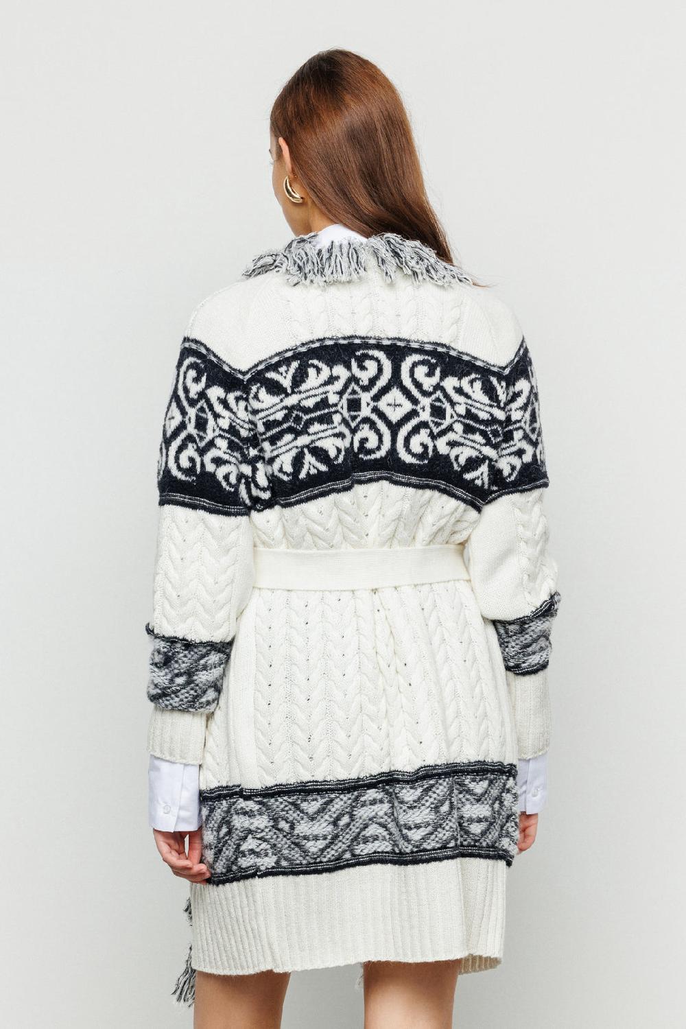Akep CARDIGAN MIDI AKEP LAVORAZIONE A TRECCE IN JACQUARD CON CINTURA In Vendita