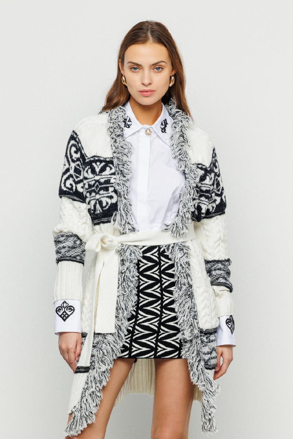Akep CARDIGAN MIDI AKEP LAVORAZIONE A TRECCE IN JACQUARD CON CINTURA In Vendita