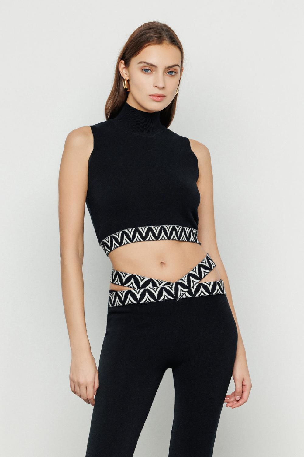 Akep CROP TOP CON ORLO SUL FONDO IN JACQUARD Vendita Calda