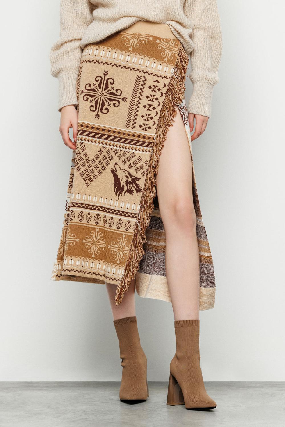 Akep GONNA LUNGA AKEP A PORTAFOGLIO IN LANA MERINOS JACQUARD Spedizione Gratuita