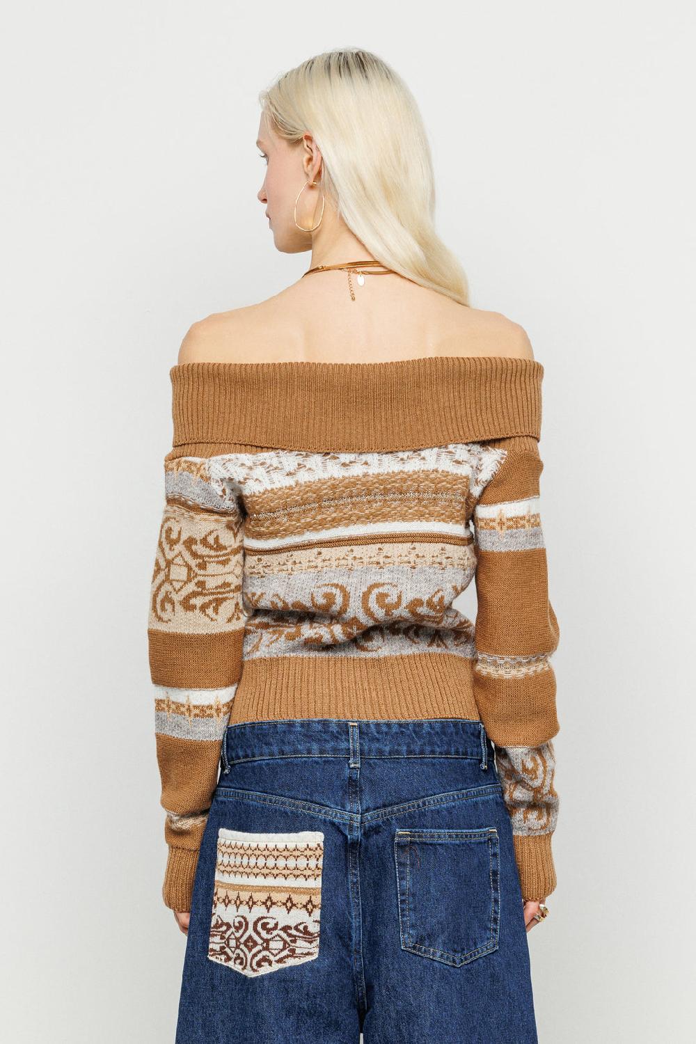 Akep MAGLIA AKEP CON SCOLLO BARDOT IN TESSUTO JACQUARD Vendite Flash