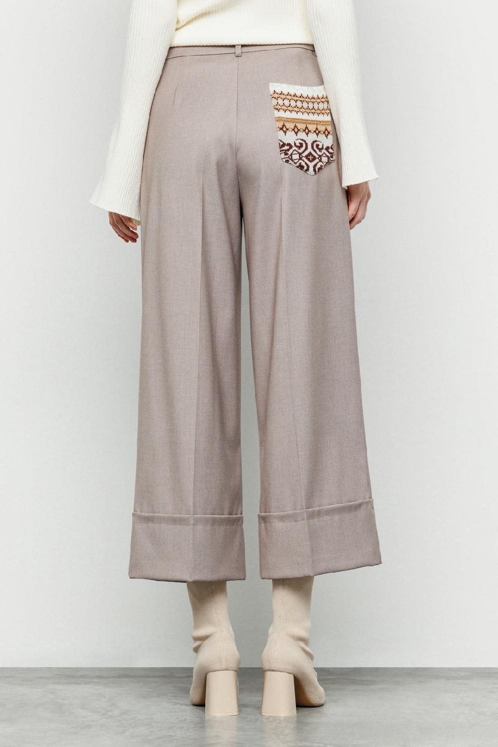 Akep PANTALONE BOOTCUT IN FRESCO LANA CON TASCA JACQUARD SUL RETRO Outlet