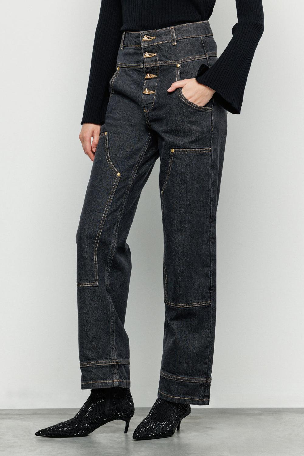 Akep PANTALONE DENIM AKEP CON TASCA IN JACQUARD SUL RETRO Saldi